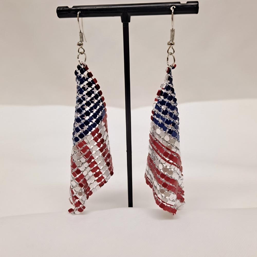 American Flag Mesh Earrings Never Worn